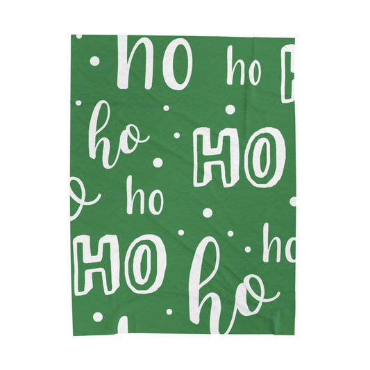 "Ho Ho Ho Throw" Plush Blanket - Cozy Green and White HO HO HO Print