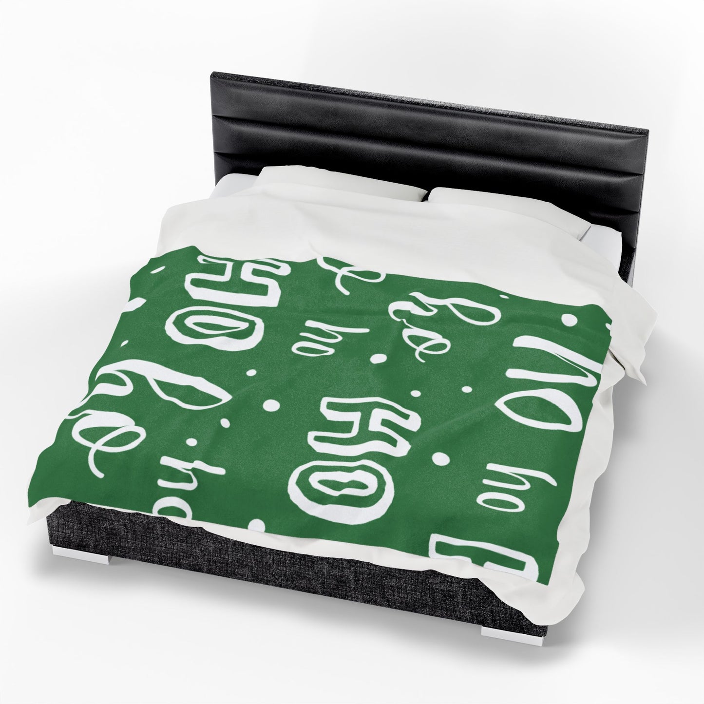 "Ho Ho Ho Throw" Plush Blanket - Cozy Green and White HO HO HO Print