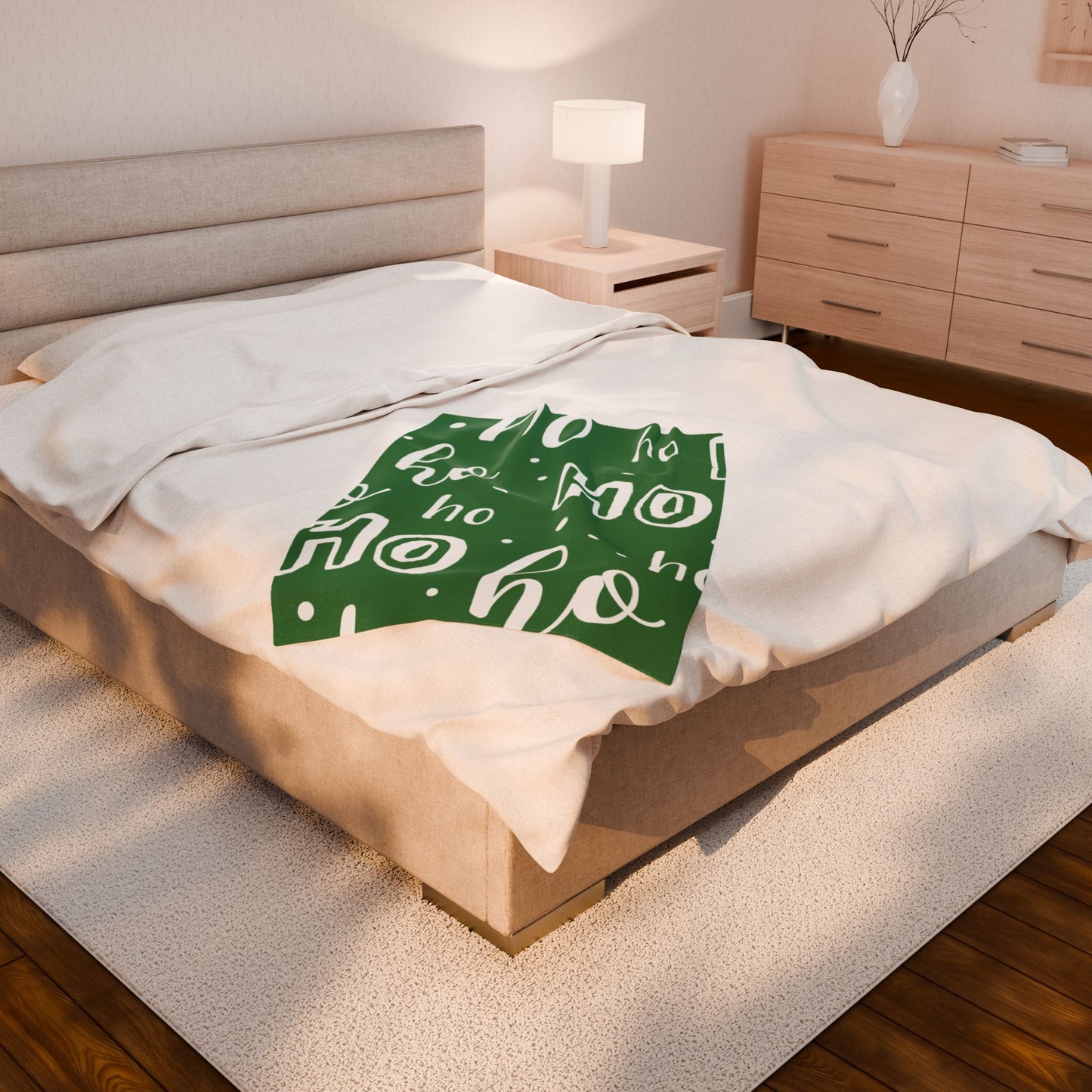 "Ho Ho Ho Throw" Plush Blanket - Cozy Green and White HO HO HO Print