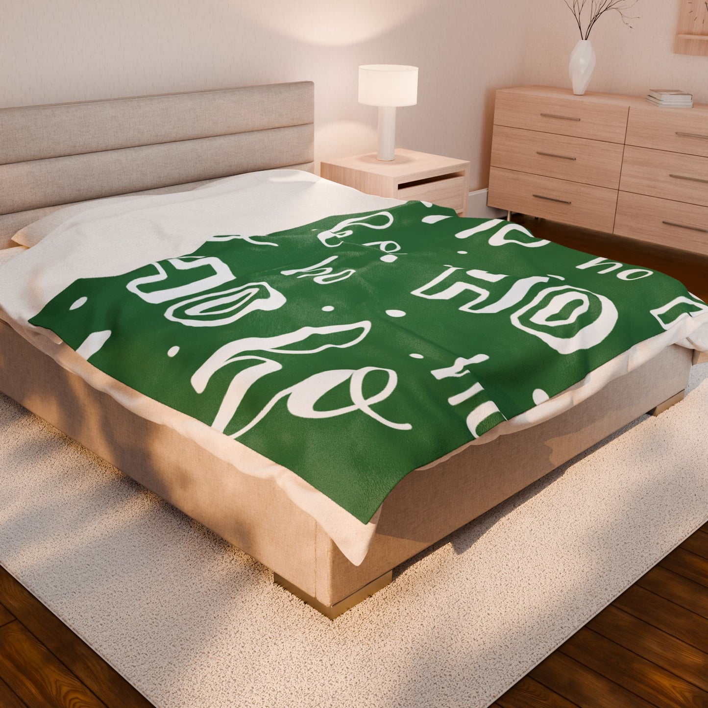 "Ho Ho Ho Throw" Plush Blanket - Cozy Green and White HO HO HO Print