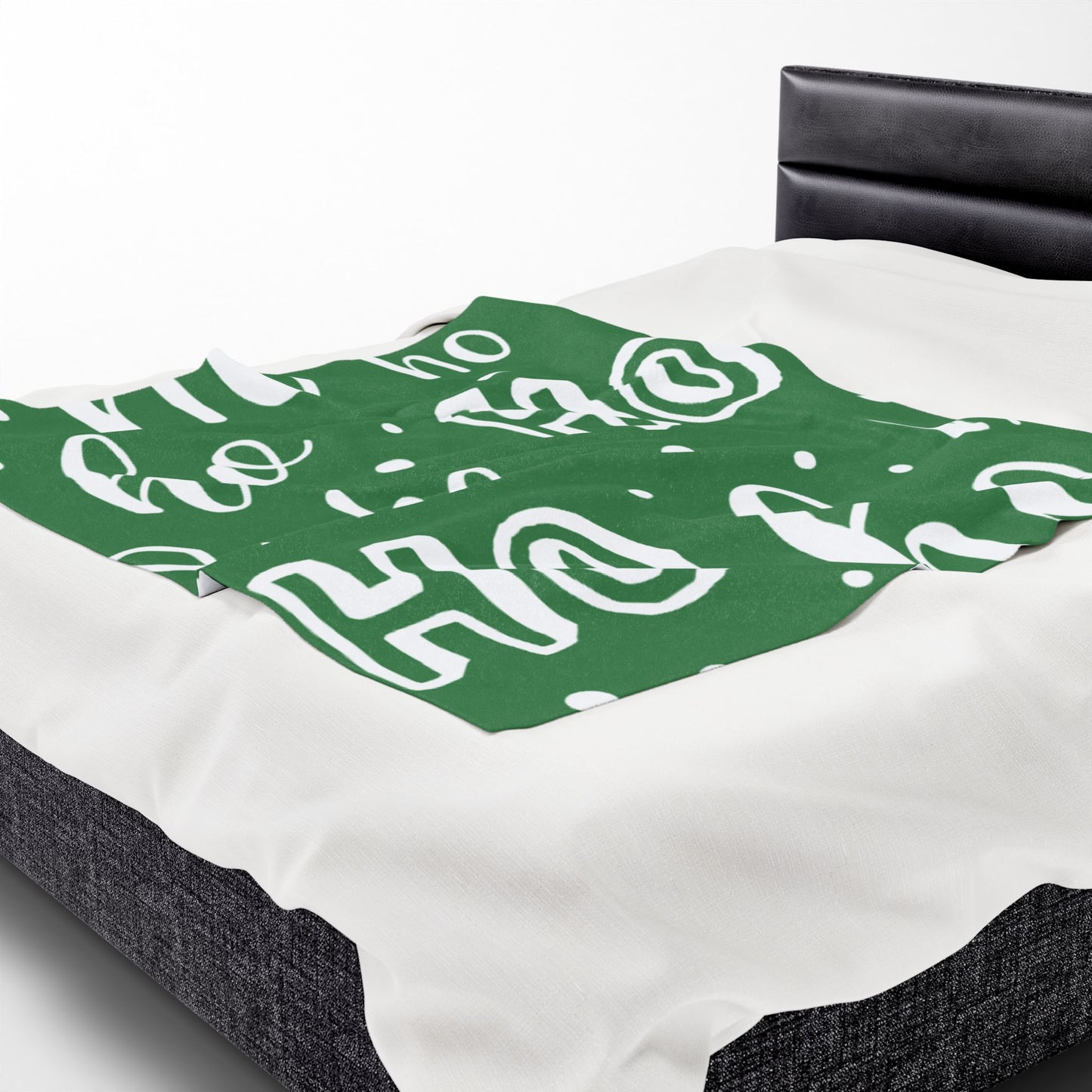 "Ho Ho Ho Throw" Plush Blanket - Cozy Green and White HO HO HO Print