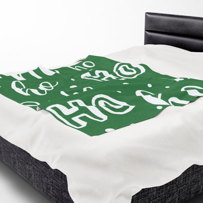 "Ho Ho Ho Throw" Plush Blanket - Cozy Green and White HO HO HO Print