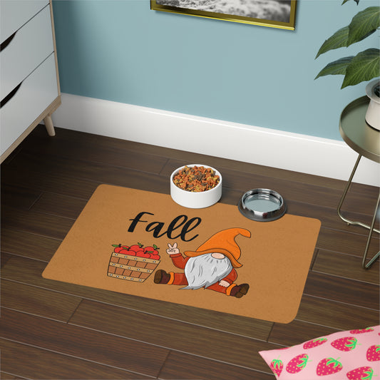 Autumn Gnome Pet Food Mat, Fall Season Dog Cat Bowl Mat, Kitchen Decor, Pet Accessories, Gnome Lover Gift