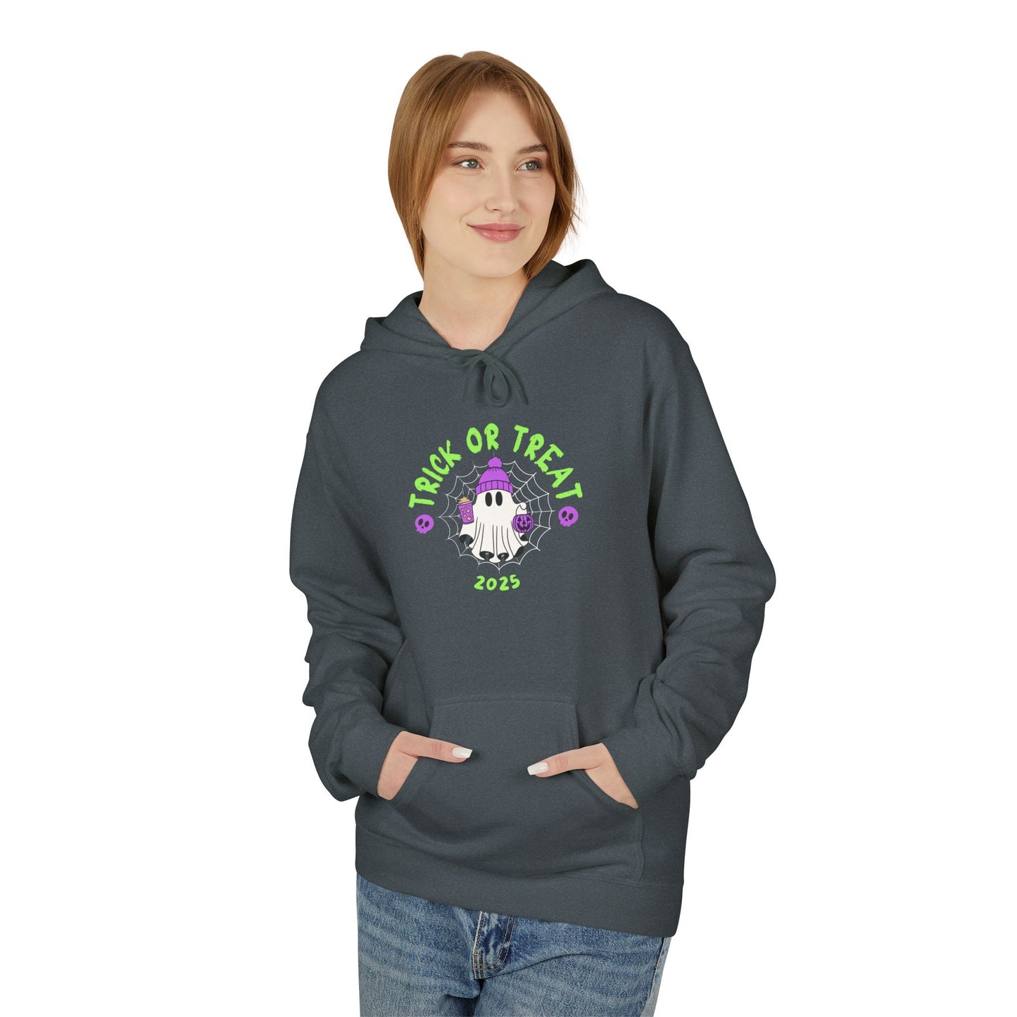 Trick or Treat 2025 Ghost Hoodie – Spooky Cute Halloween Sweatshirt