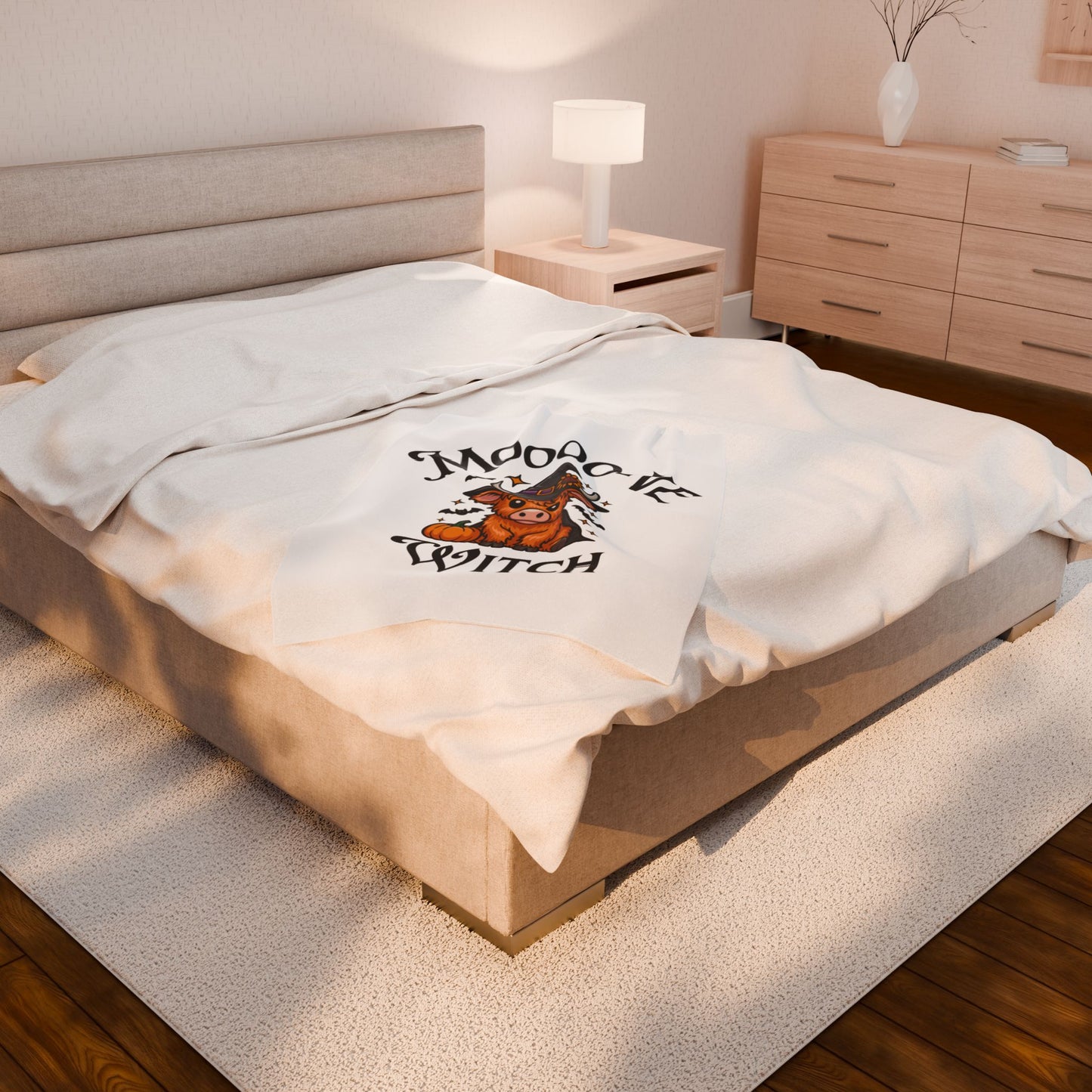 Moo-ve Witch Plush Blanket, Cozy Halloween Throw, Farmhouse Decor, Gift for Witch Lovers, Fall Home Decor