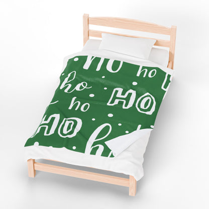 "Ho Ho Ho Throw" Plush Blanket - Cozy Green and White HO HO HO Print