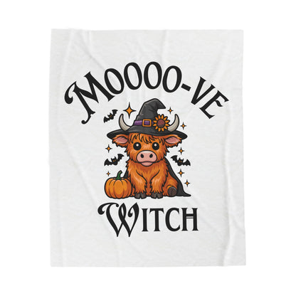 Moo-ve Witch Plush Blanket, Cozy Halloween Throw, Farmhouse Decor, Gift for Witch Lovers, Fall Home Decor