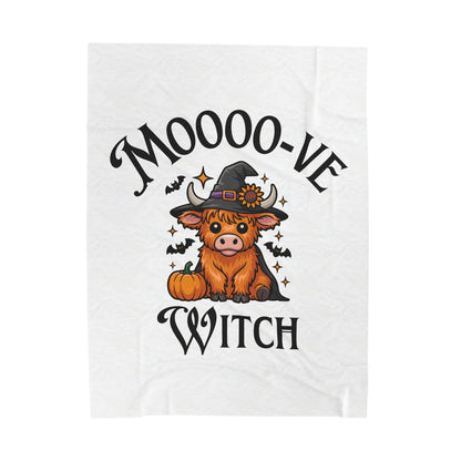 Moo-ve Witch Plush Blanket, Cozy Halloween Throw, Farmhouse Decor, Gift for Witch Lovers, Fall Home Decor