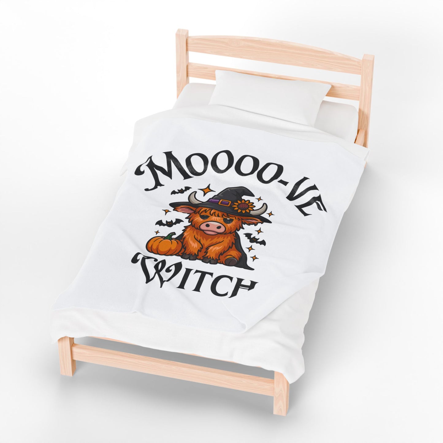 Moo-ve Witch Plush Blanket, Cozy Halloween Throw, Farmhouse Decor, Gift for Witch Lovers, Fall Home Decor