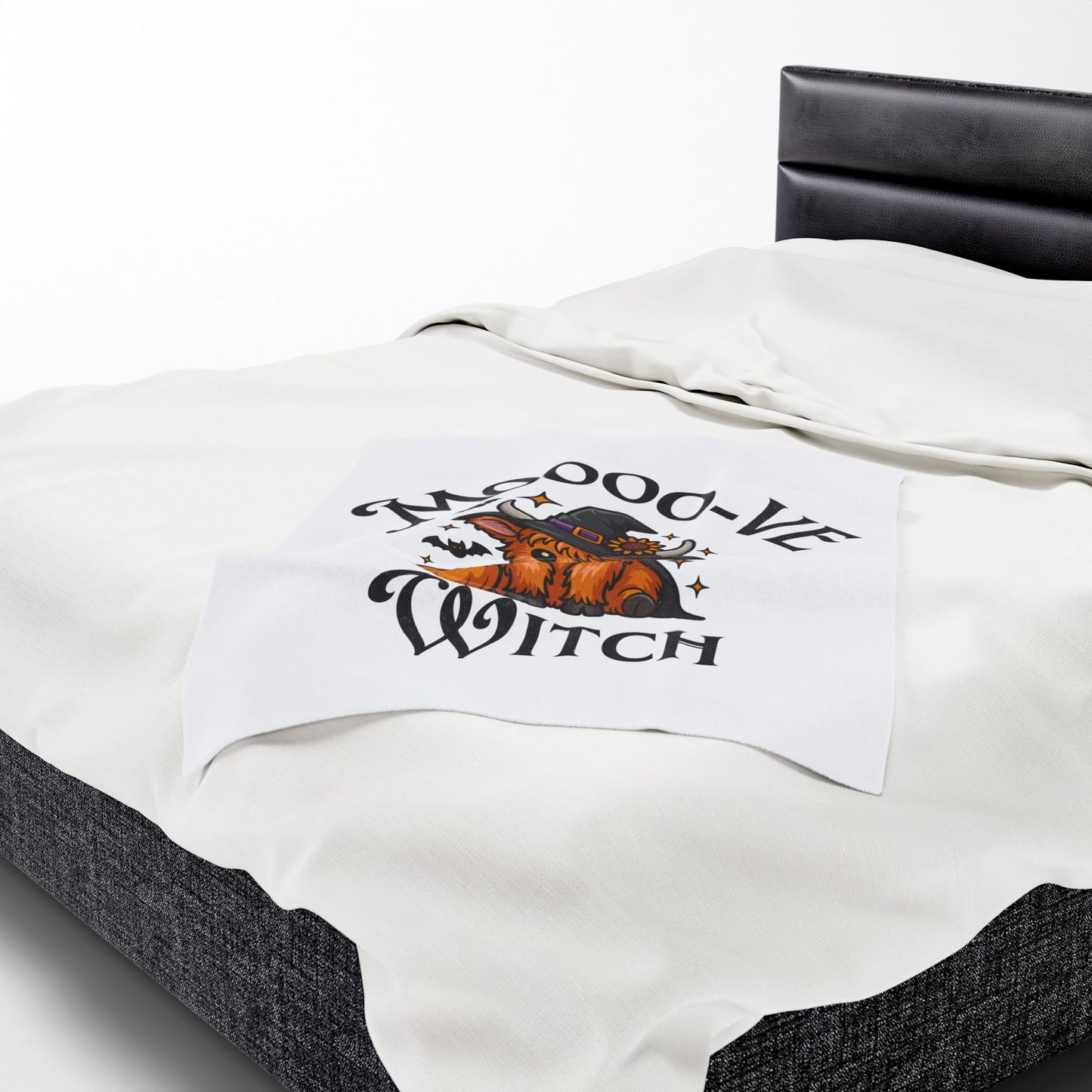 Moo-ve Witch Plush Blanket, Cozy Halloween Throw, Farmhouse Decor, Gift for Witch Lovers, Fall Home Decor
