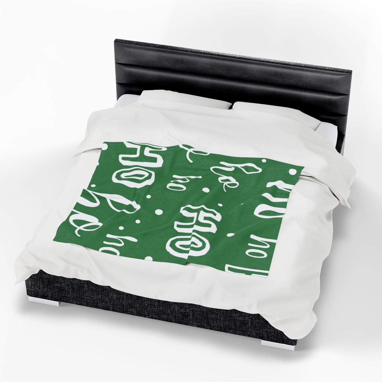 "Ho Ho Ho Throw" Plush Blanket - Cozy Green and White HO HO HO Print