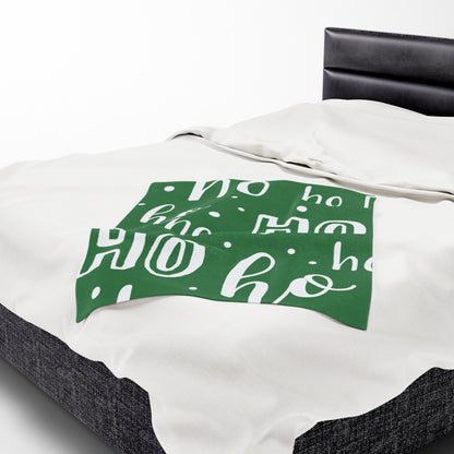 "Ho Ho Ho Throw" Plush Blanket - Cozy Green and White HO HO HO Print
