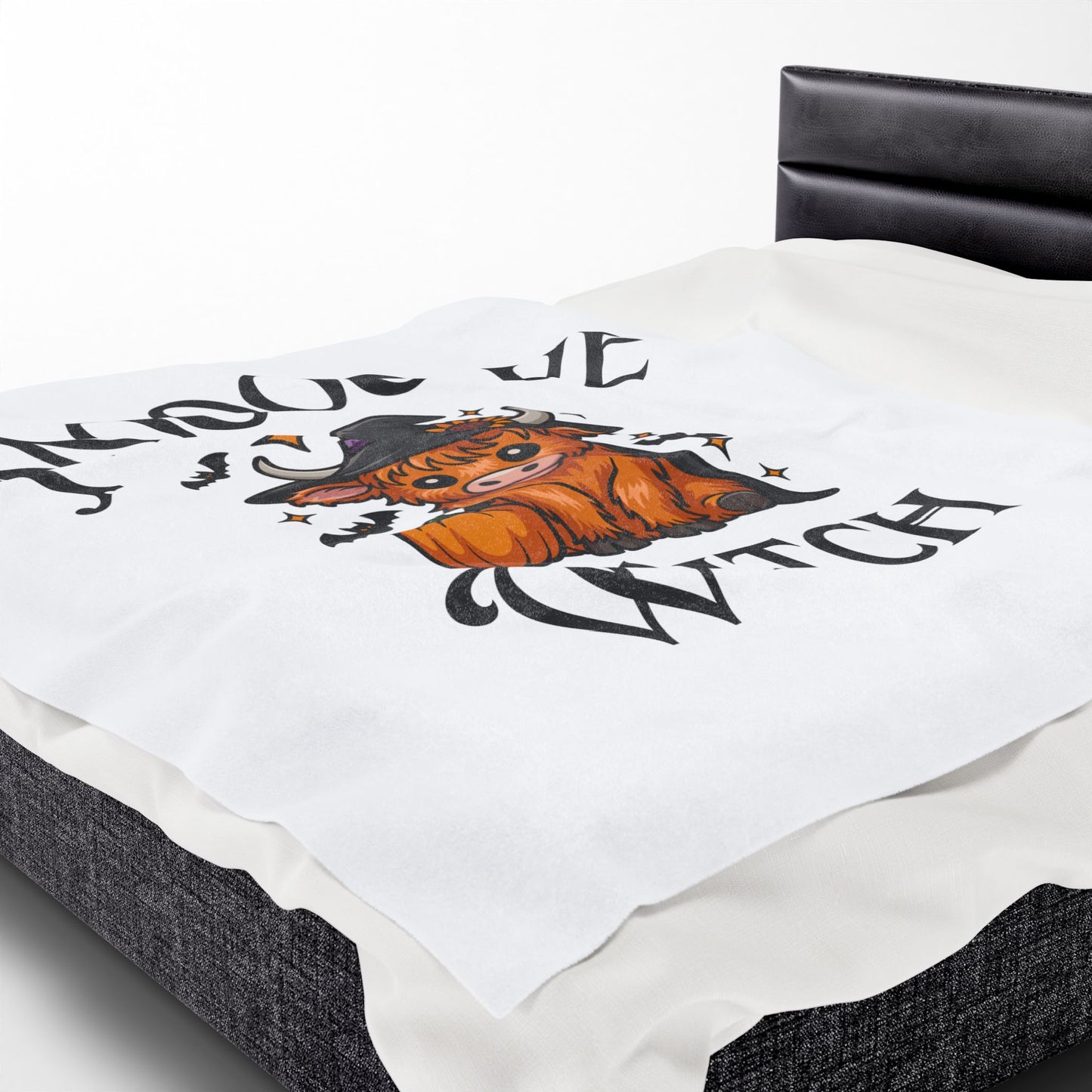 Moo-ve Witch Plush Blanket, Cozy Halloween Throw, Farmhouse Decor, Gift for Witch Lovers, Fall Home Decor