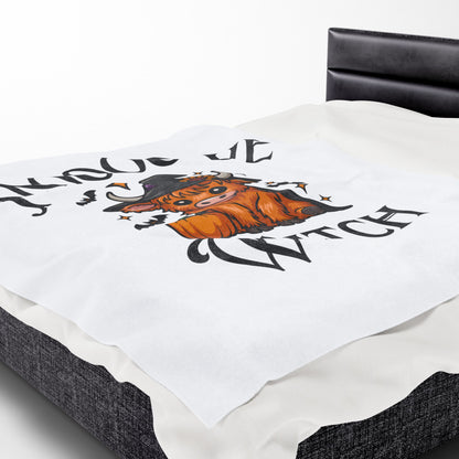 Moo-ve Witch Plush Blanket, Cozy Halloween Throw, Farmhouse Decor, Gift for Witch Lovers, Fall Home Decor