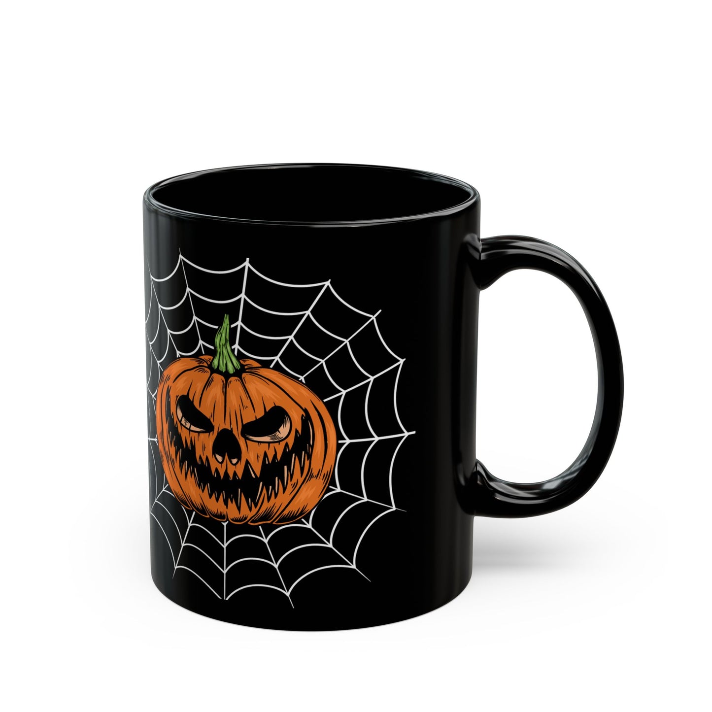Mug - Sinister Grin Jack-o-lantern Spider Web Halloween Coffee Cup