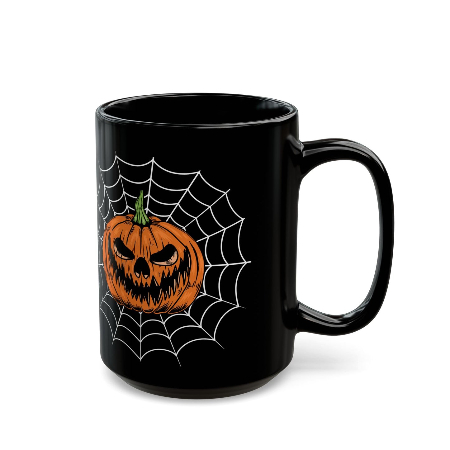 Mug - Sinister Grin Jack-o-lantern Spider Web Halloween Coffee Cup