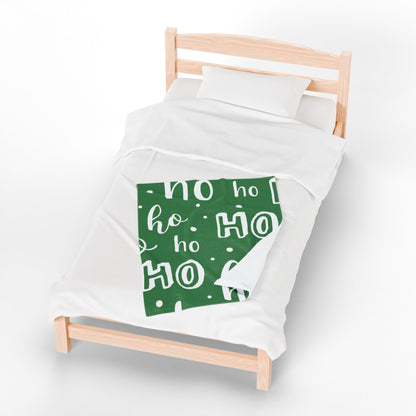 "Ho Ho Ho Throw" Plush Blanket - Cozy Green and White HO HO HO Print