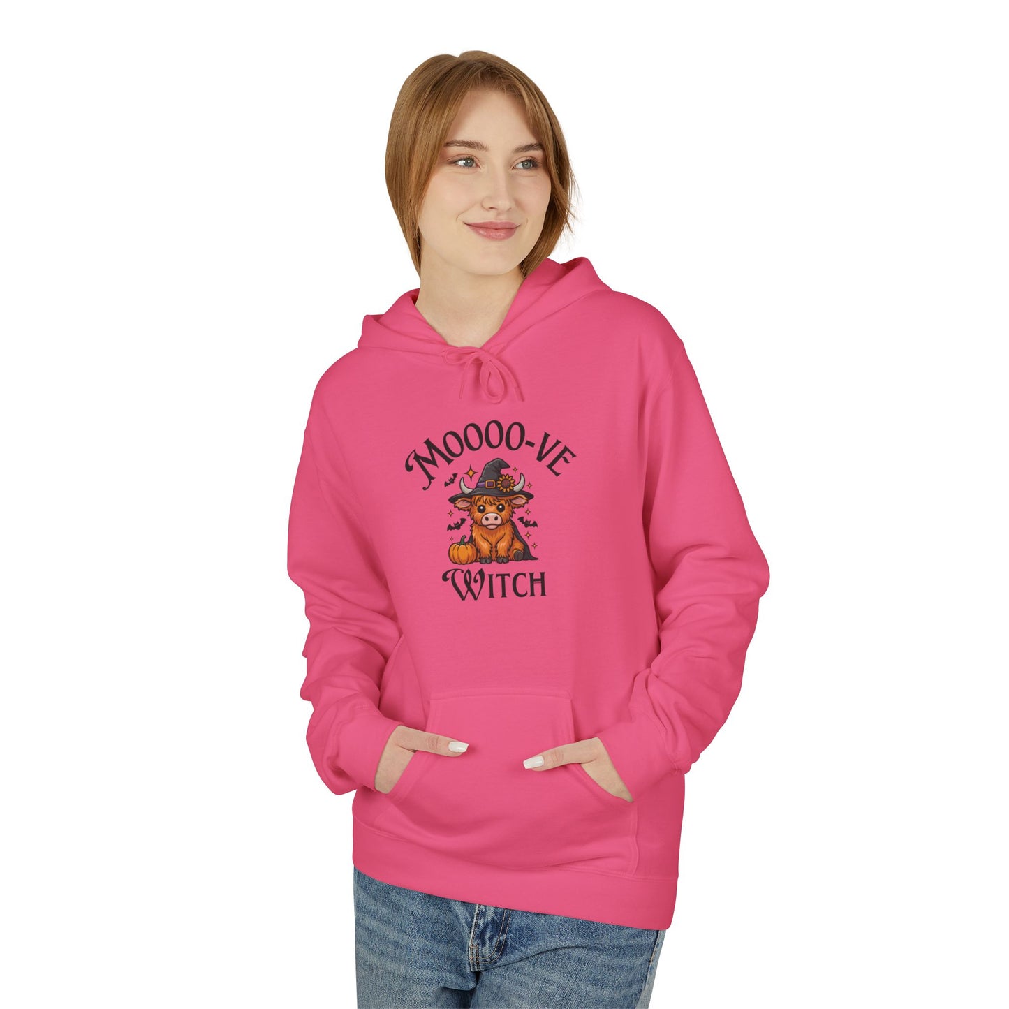 Highland Cow Witch Hoodie, Cozy Halloween Apparel, Gift for Witches, Fall Fashion, Casual Comfort, Unique Statement Piece