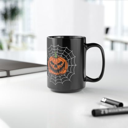 Mug - Sinister Grin Jack-o-lantern Spider Web Halloween Coffee Cup