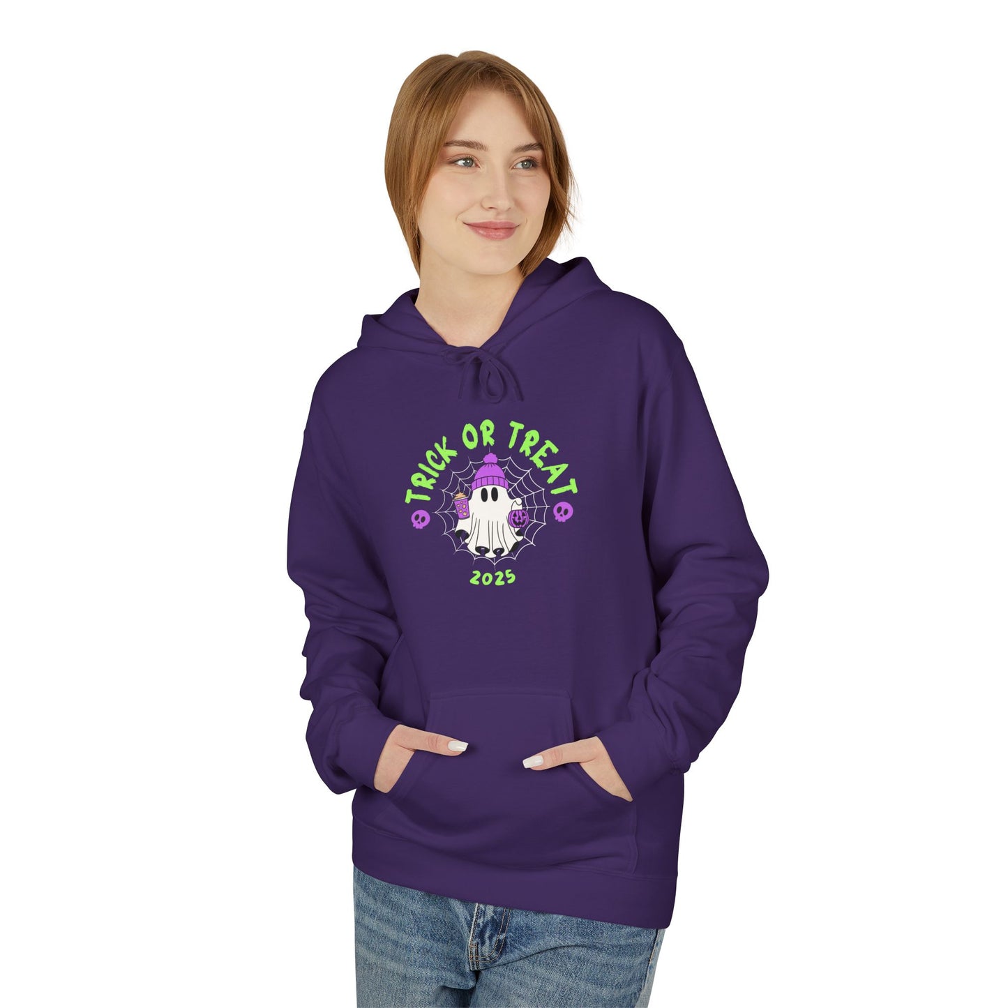 Trick or Treat 2025 Ghost Hoodie – Spooky Cute Halloween Sweatshirt