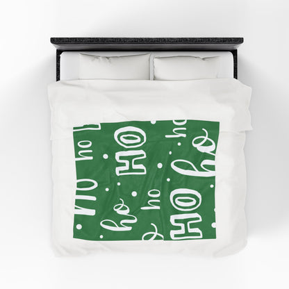"Ho Ho Ho Throw" Plush Blanket - Cozy Green and White HO HO HO Print