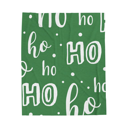 "Ho Ho Ho Throw" Plush Blanket - Cozy Green and White HO HO HO Print