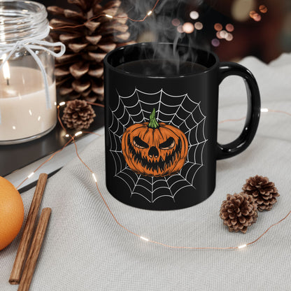 Mug - Sinister Grin Jack-o-lantern Spider Web Halloween Coffee Cup
