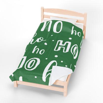 "Ho Ho Ho Throw" Plush Blanket - Cozy Green and White HO HO HO Print