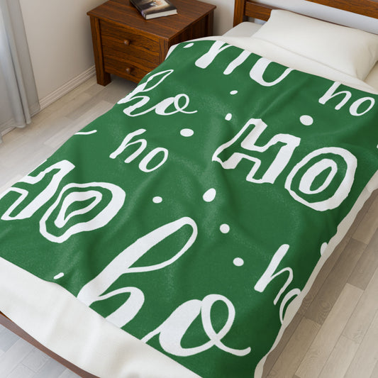 "Ho Ho Ho Throw" Plush Blanket - Cozy Green and White HO HO HO Print