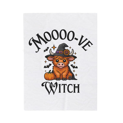 Moo-ve Witch Plush Blanket, Cozy Halloween Throw, Farmhouse Decor, Gift for Witch Lovers, Fall Home Decor