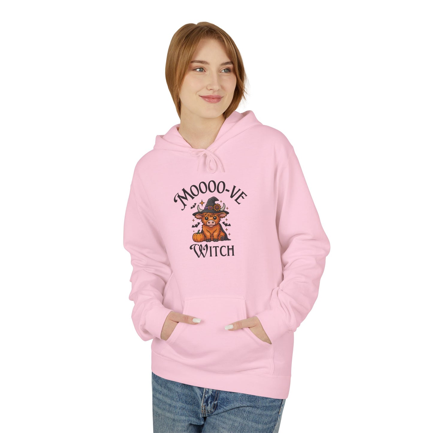 Highland Cow Witch Hoodie, Cozy Halloween Apparel, Gift for Witches, Fall Fashion, Casual Comfort, Unique Statement Piece