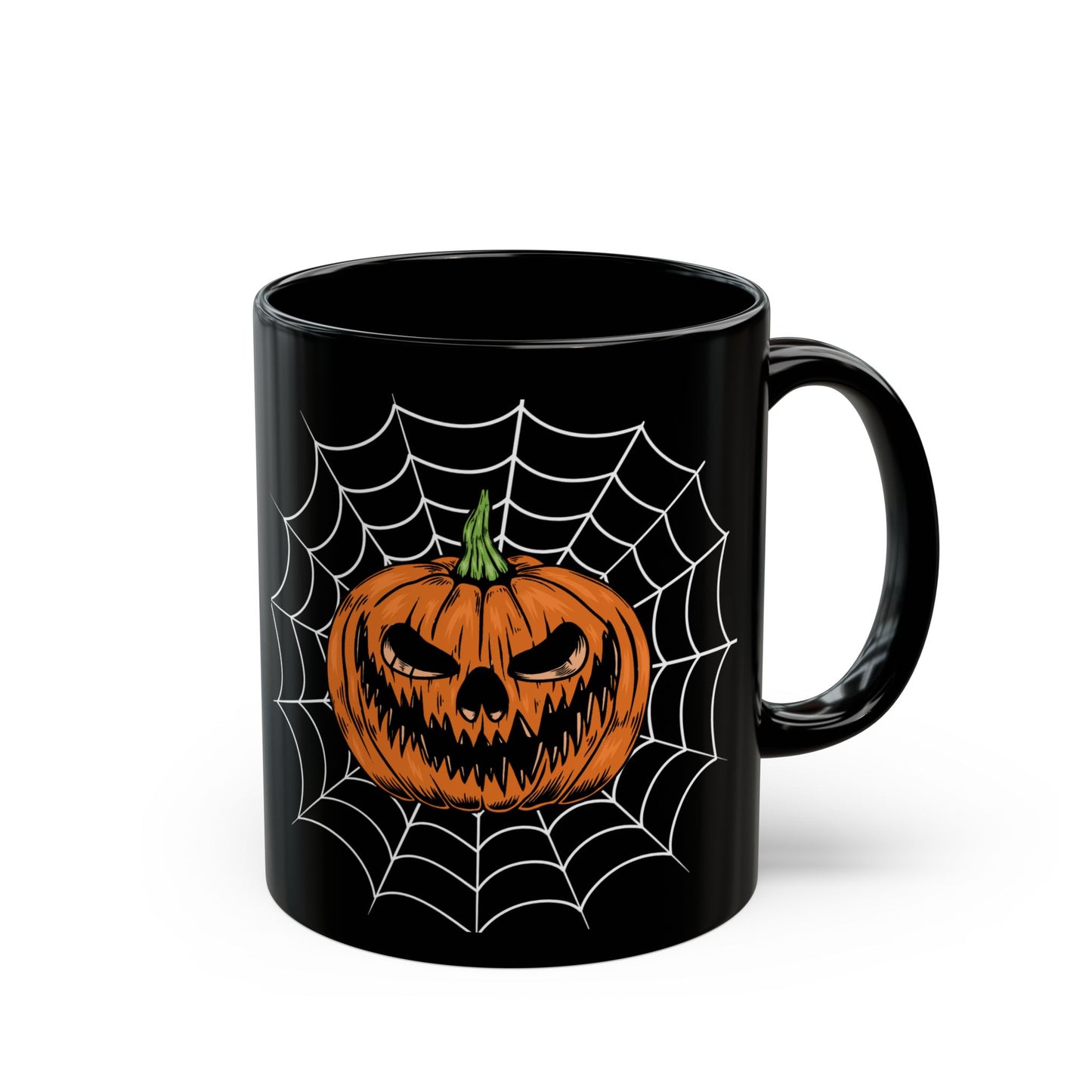 Mug - Sinister Grin Jack-o-lantern Spider Web Halloween Coffee Cup