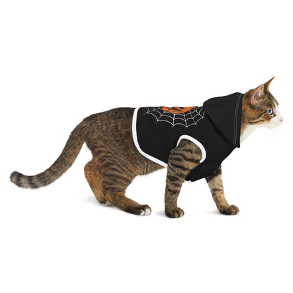 Sinister Grin Pumpkin Pet Hoodie for Halloween, Cozy Dog Sweater, Fun Cat Outfit, Fall Pet Apparel, Costume for Pets, Sinister jack-o-lantern grin pet hoodie