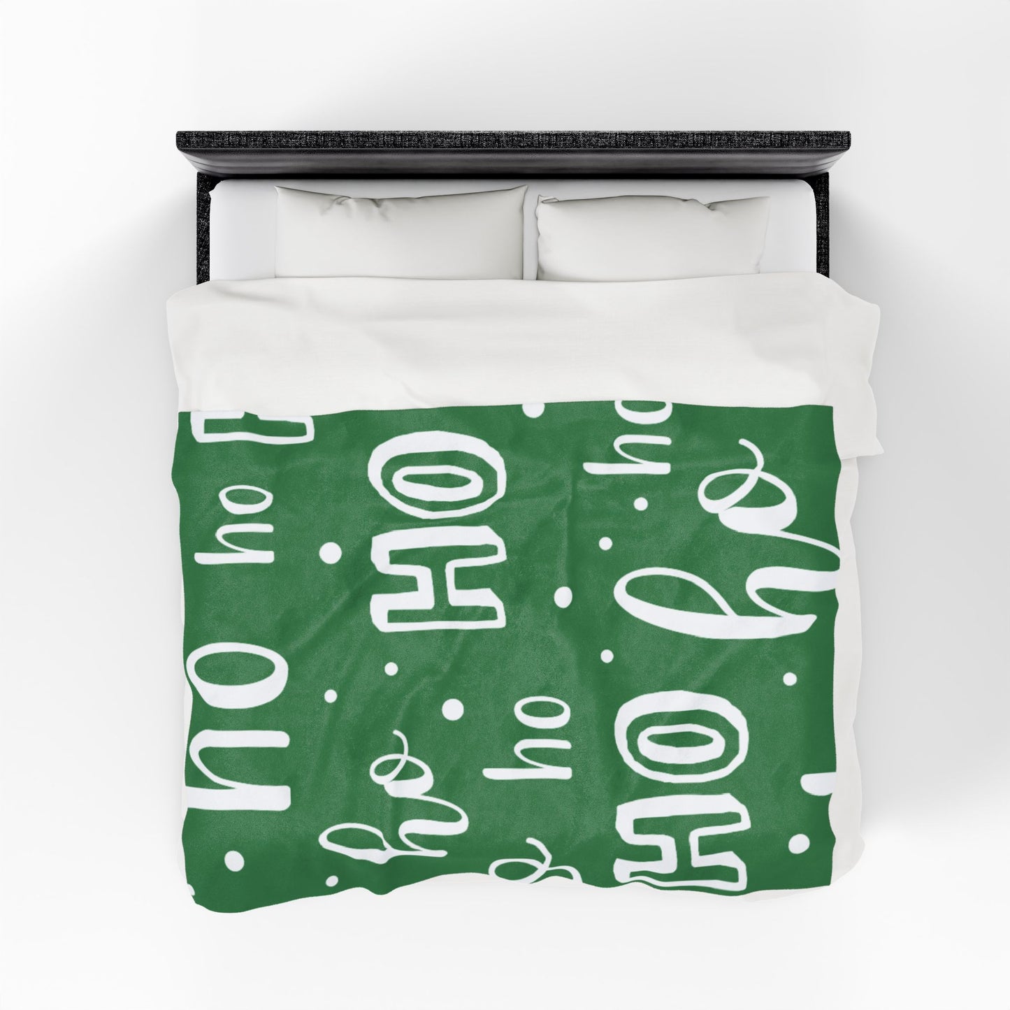 "Ho Ho Ho Throw" Plush Blanket - Cozy Green and White HO HO HO Print