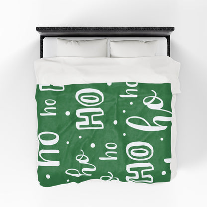 "Ho Ho Ho Throw" Plush Blanket - Cozy Green and White HO HO HO Print
