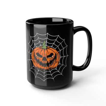 Mug - Sinister Grin Jack-o-lantern Spider Web Halloween Coffee Cup