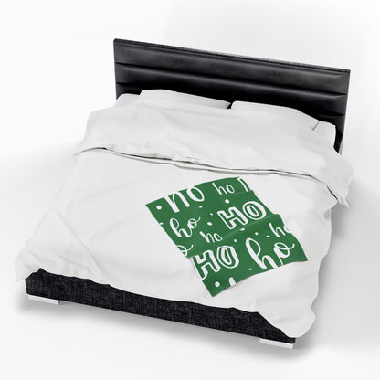 "Ho Ho Ho Throw" Plush Blanket - Cozy Green and White HO HO HO Print