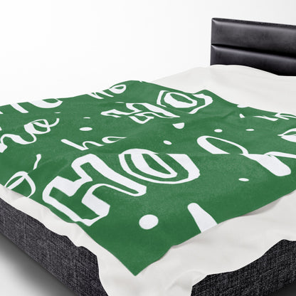"Ho Ho Ho Throw" Plush Blanket - Cozy Green and White HO HO HO Print