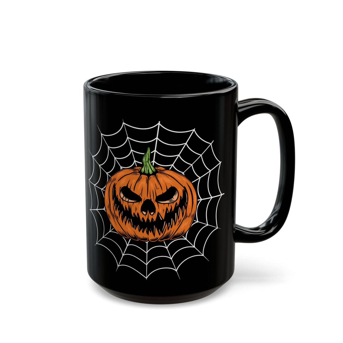 Mug - Sinister Grin Jack-o-lantern Spider Web Halloween Coffee Cup
