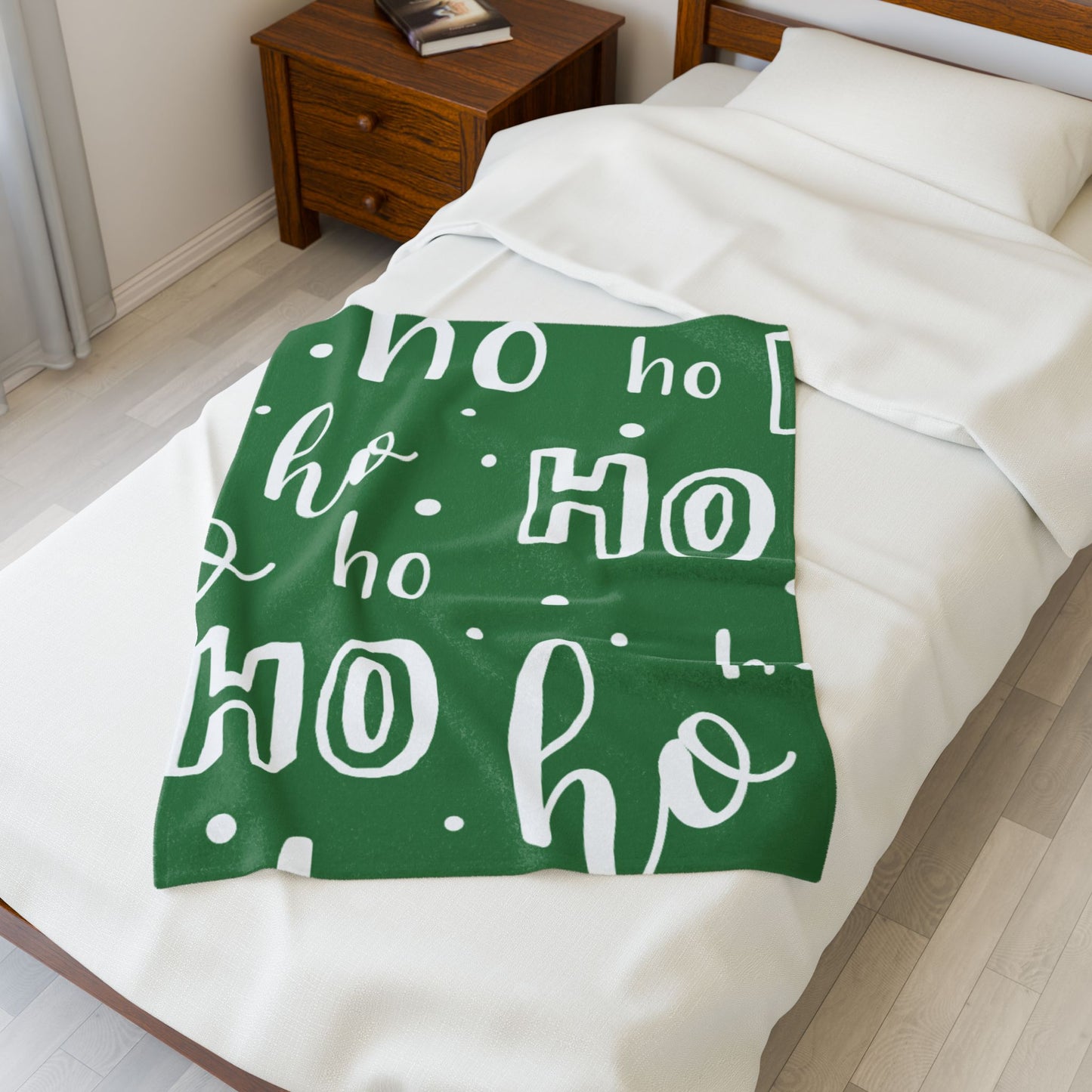 "Ho Ho Ho Throw" Plush Blanket - Cozy Green and White HO HO HO Print