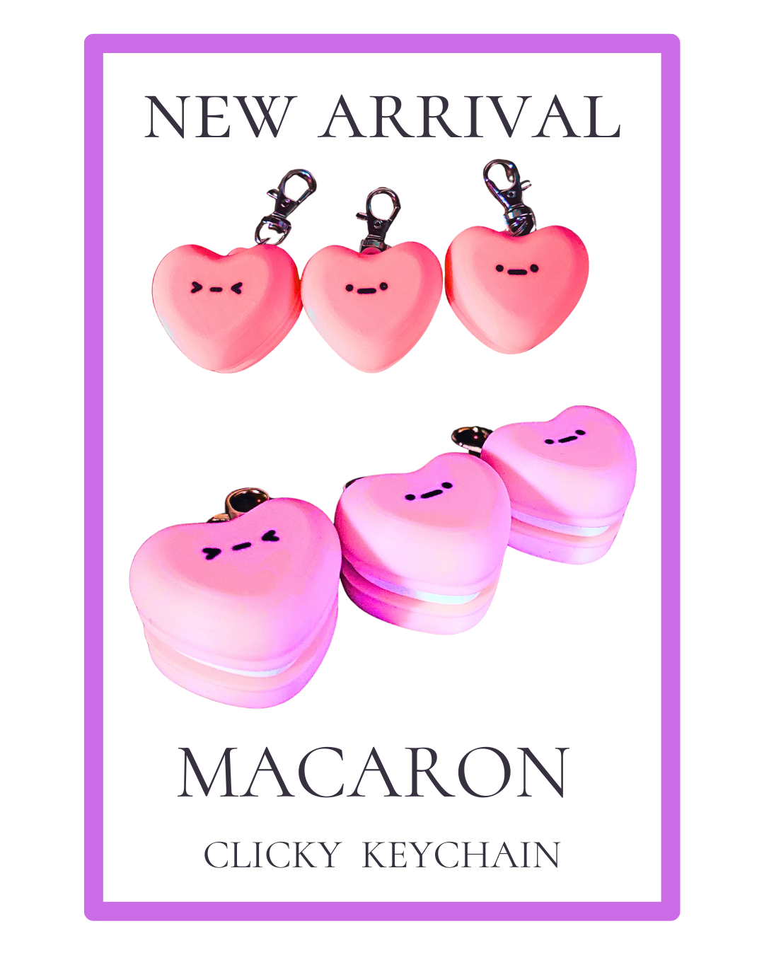 3D printed Macaron Clicky Keychain, Cute Heart Shaped Fidget Charm, Kawaii inspired Macaron Clicky Keychain