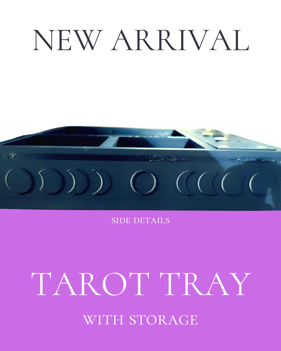 Triple Moon Tarot Tray with Storage and Card Holder, Triple Moon Celestial Design