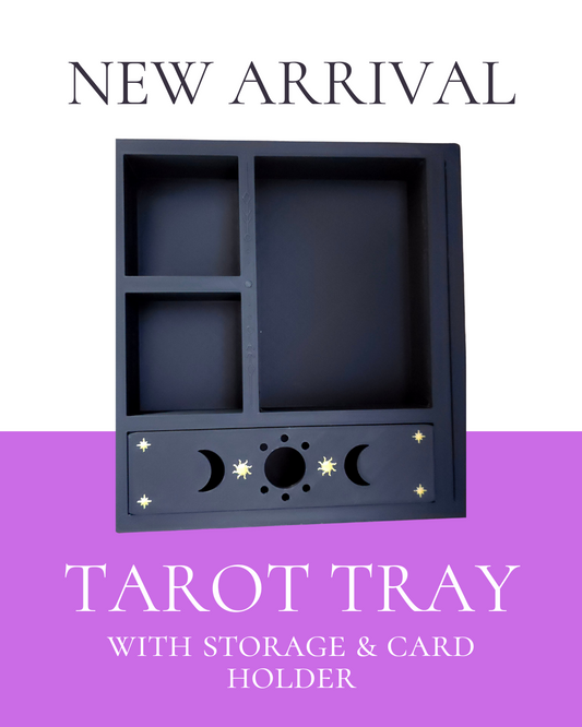 Triple Moon Tarot Tray with Storage and Card Holder, Triple Moon Celestial Design